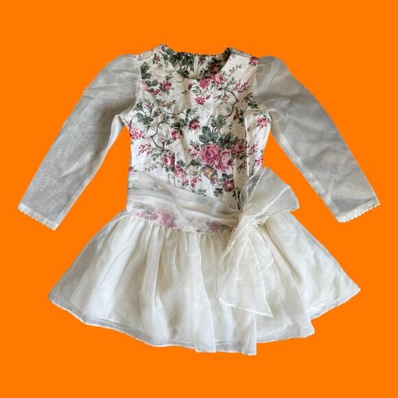 90's vintage lot of 4 floral rosette dresses Girl's Size 5/6 cottage coquette - Picture 6 of 12